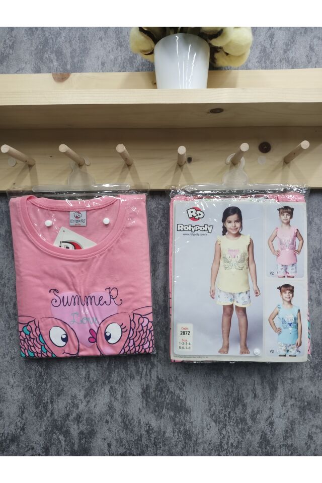 Rolypoly Kız Çocuk Summer Balık Baskılı Şortlu Yazlık Takım Pembe - 8 Yaş