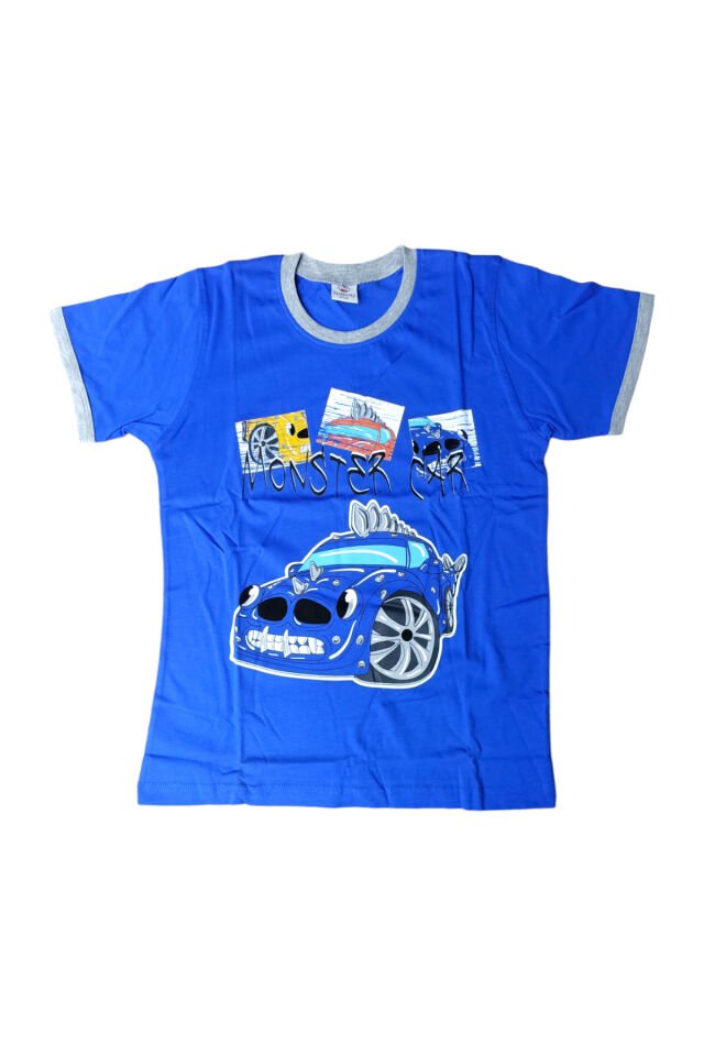 Rolypoly Erkek Çocuk Monster Car Şortlu Yazlık Takım Mavi - 8 Yaş