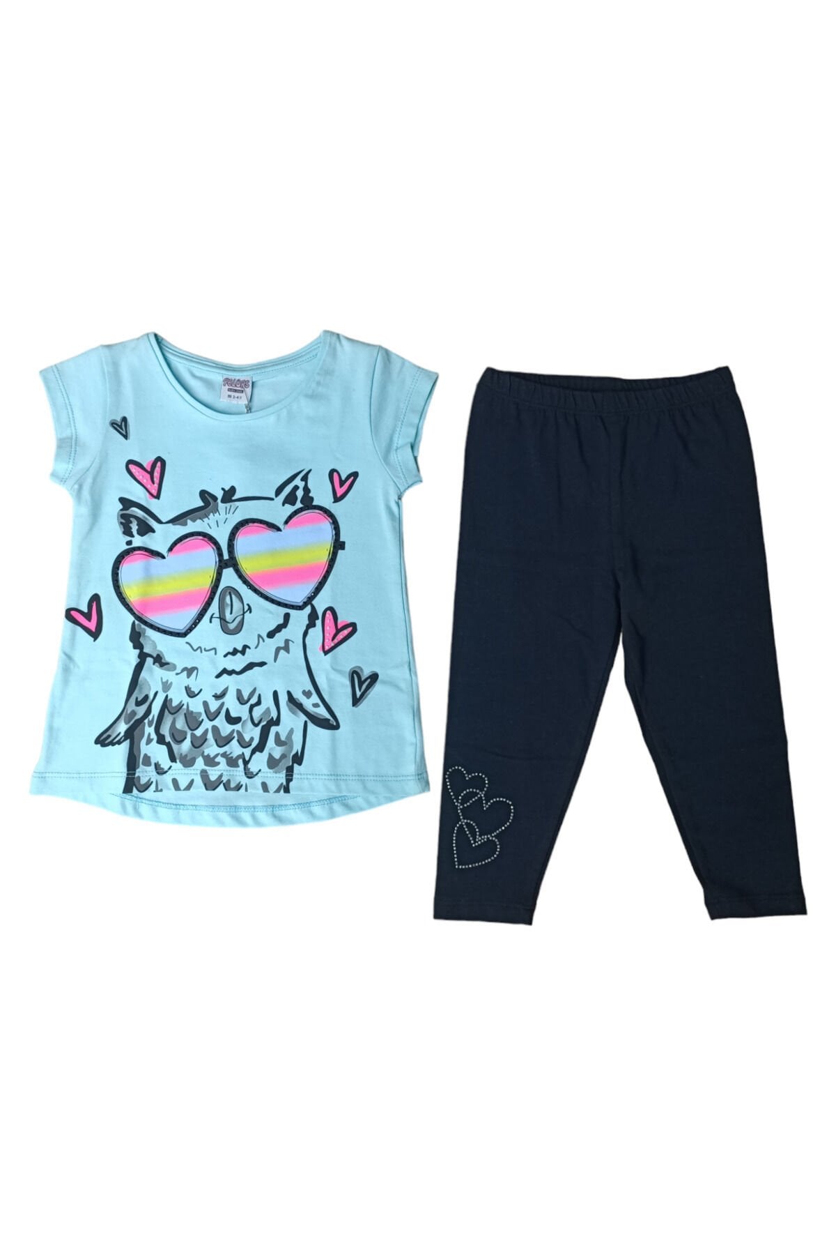 Pelops Kız Bebek Sevimli Gözlüklü Baykuş Taytlı Yazlık Takım Mint Yeşili - 3-4 Yaş