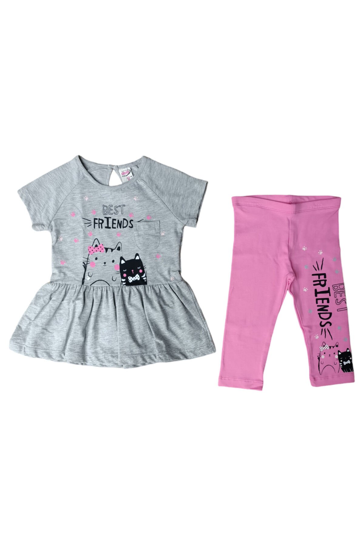 Dmb Kız Bebek Best Friends Sevimli Kedicikler Taytlı Yazlık Takım Gri - 3-4 Yaş