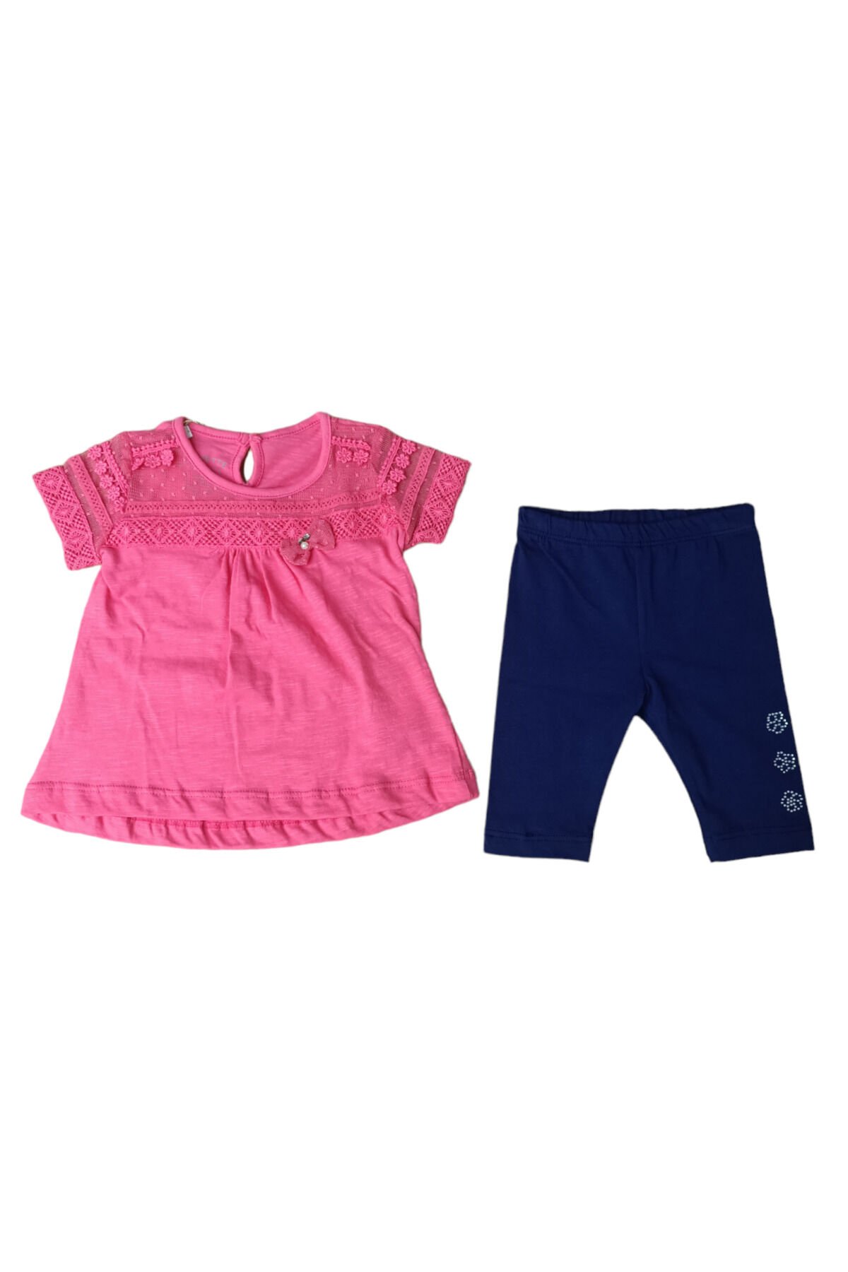 Divonette Kız Bebek Dantel İşlemeli Taytlı Yazlık Takım Pembe - 9 Ay