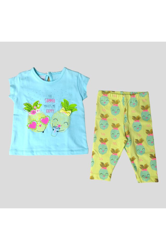 Pelops Kız Bbebek The Summer Makes Me Happy Taytlı Yazlık Takım Mint Yeşili - 6-9 Ay