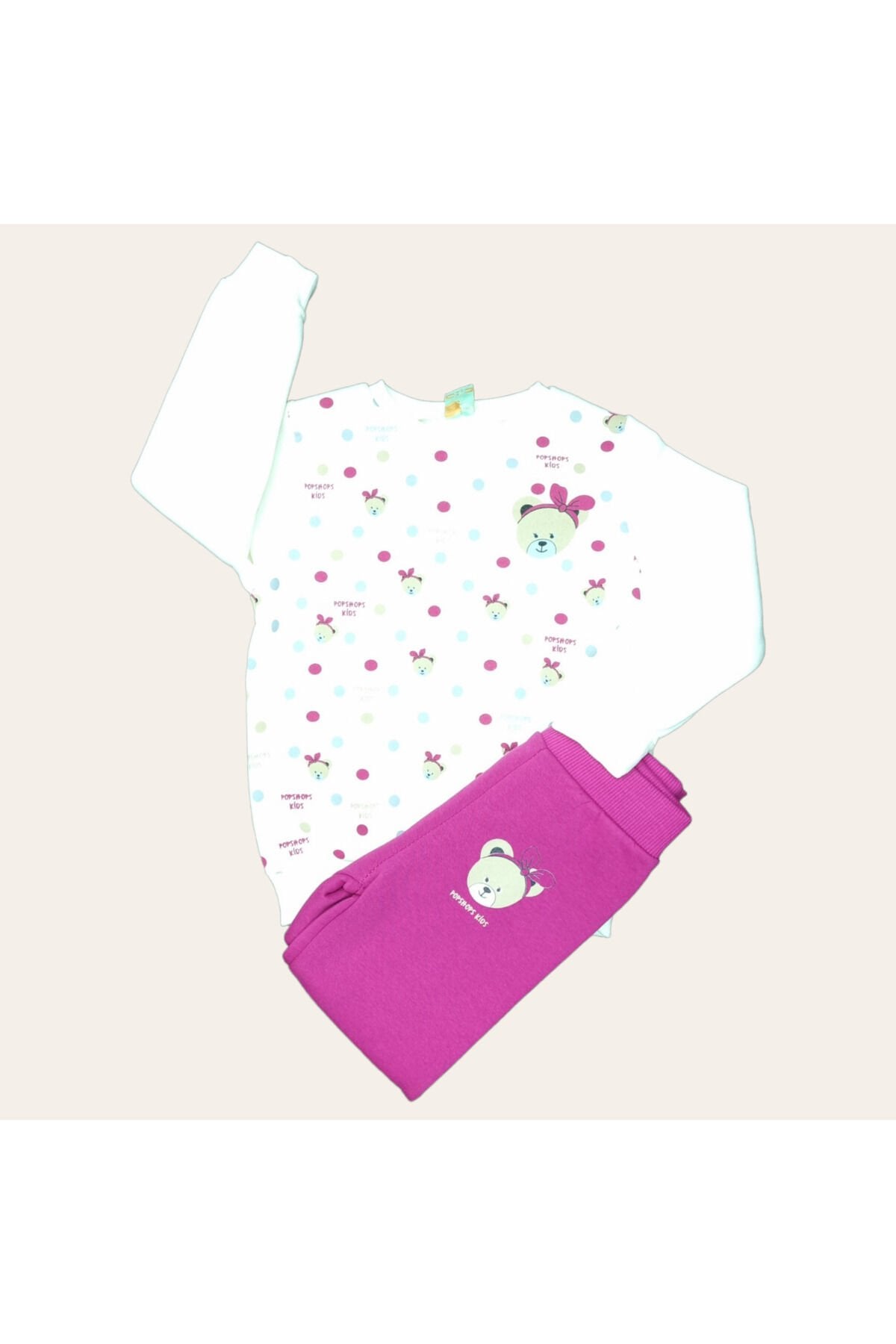 Popshops Kız Bebek Spor Eşofman Takım Beyaz - 3-4 Yaş