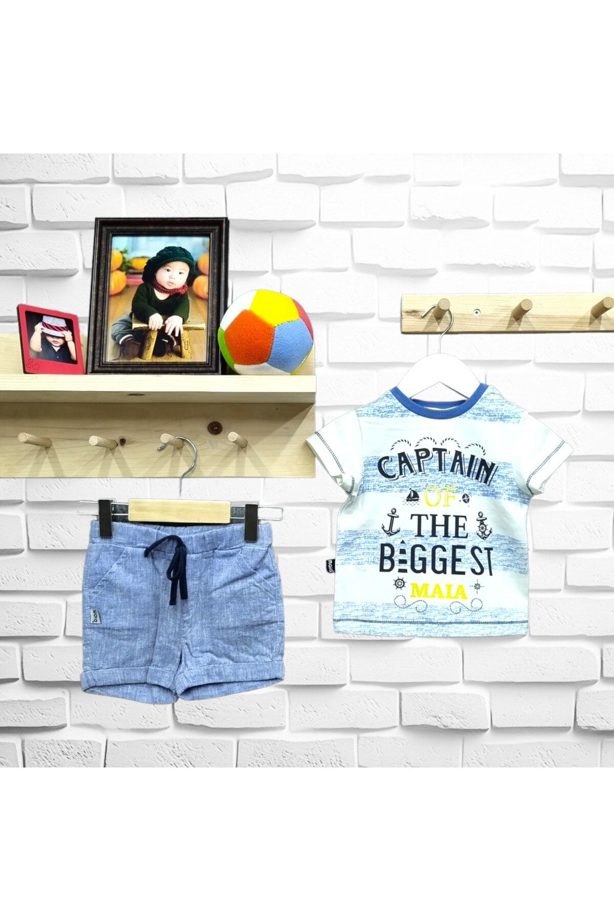 Maia Erkek Bebek Şortlu Yazlık Takım Beyaz - 6-9 Ay