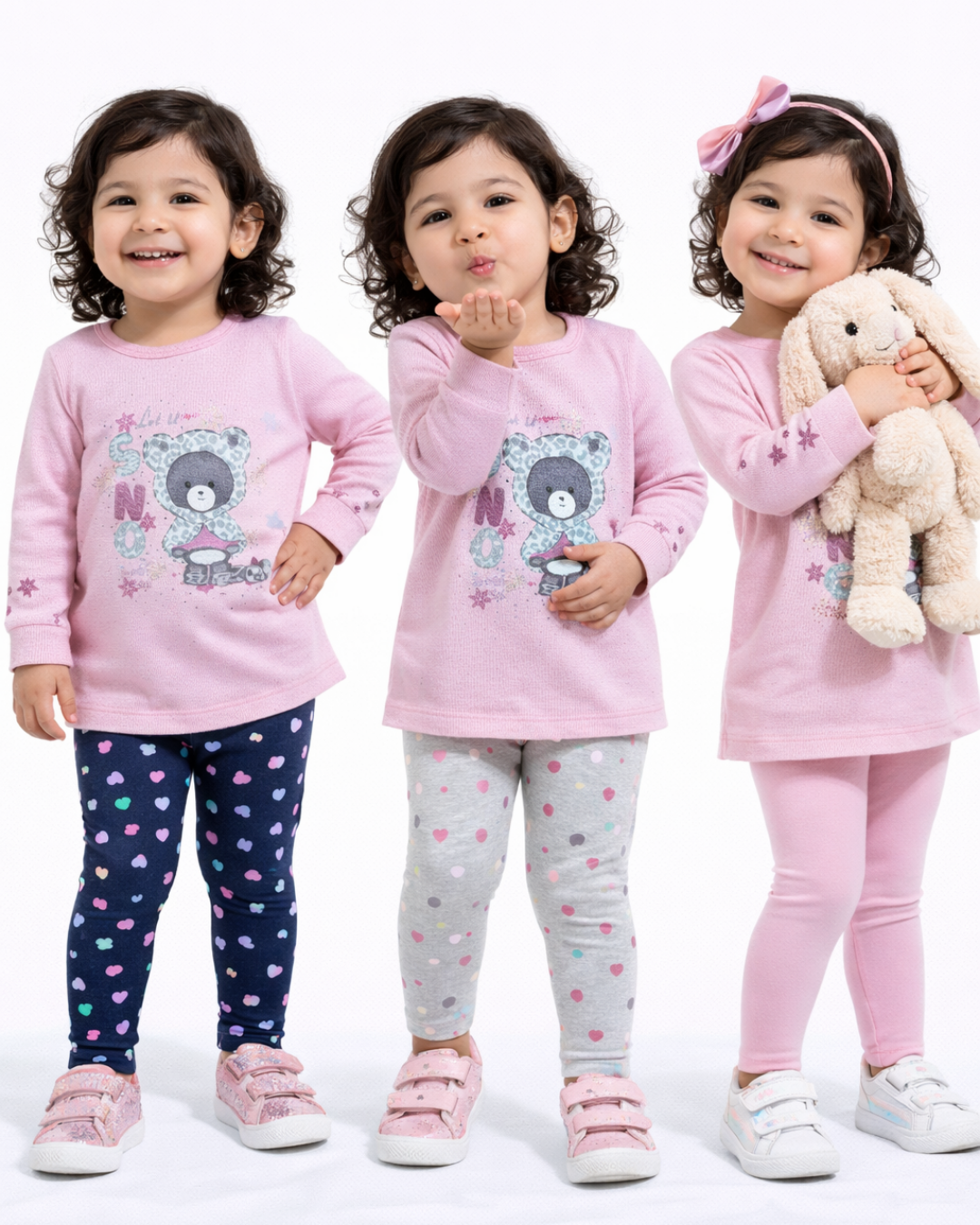 Pelops Kız Bebek Sevimli Ayıcık Baskılı Sweat