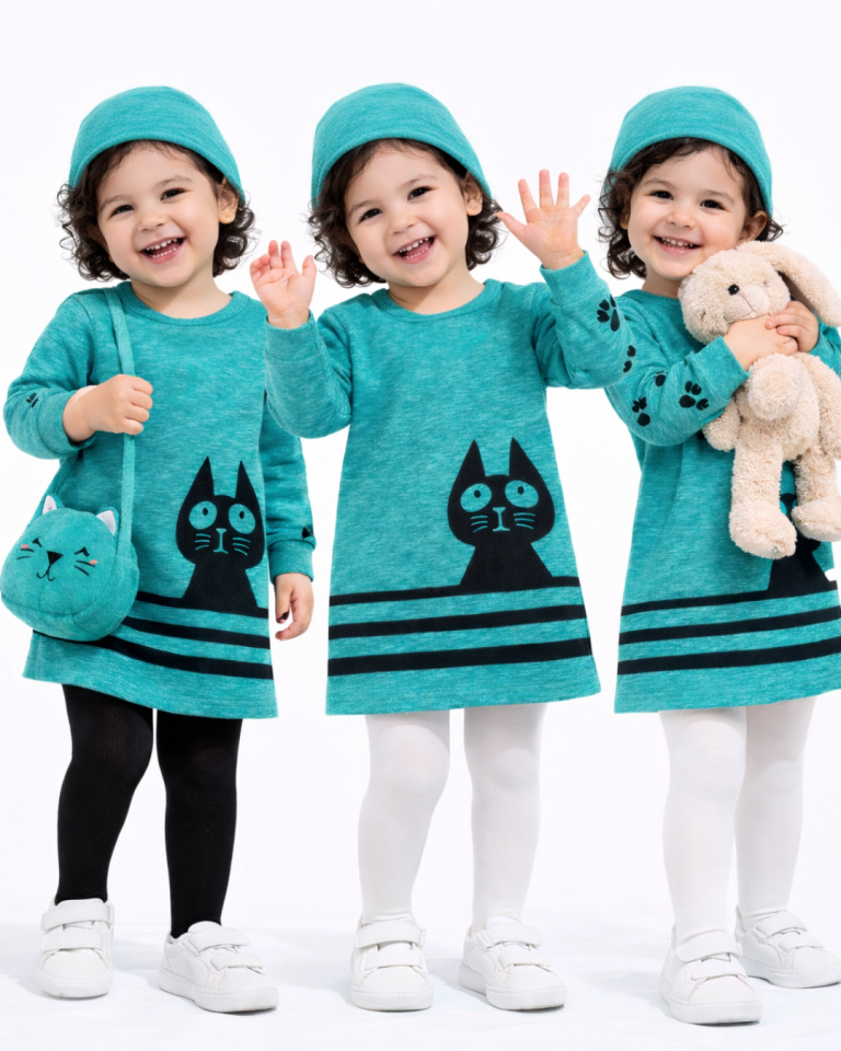 Dmb Kız Bebek Kedi Detay Bereli Tunik