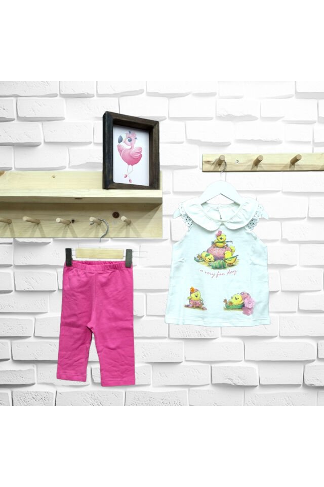Bebetto Kız Bebek Sevimli Civcivler Taytlı Yazlık Takım Fuşya - 9 - 12 Ay