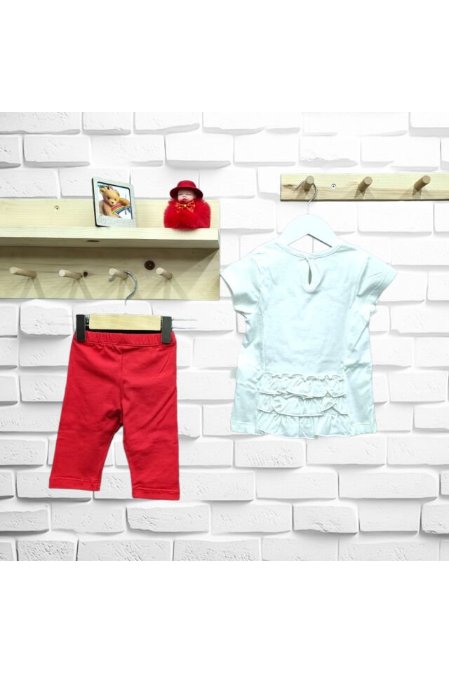 Bebetto Kız Bebek Bahçe Manzaralı Taytlı Yazlık Takım Kırmızı - 6-9 Ay