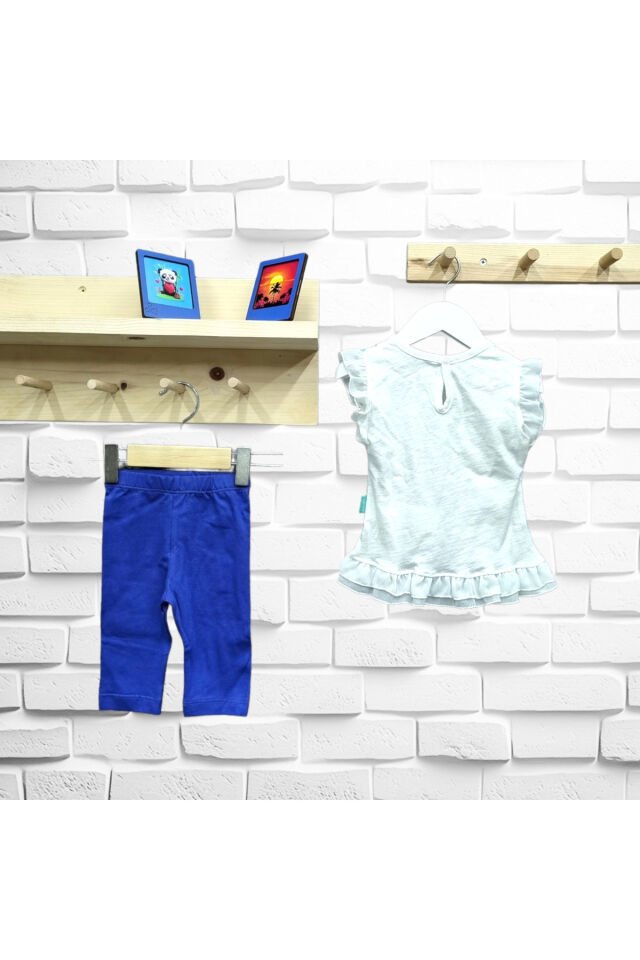 Bebetto Kız Bebek Always Cute Taytlı Yazlık Takım Saks Mavisi - 9 - 12 Ay