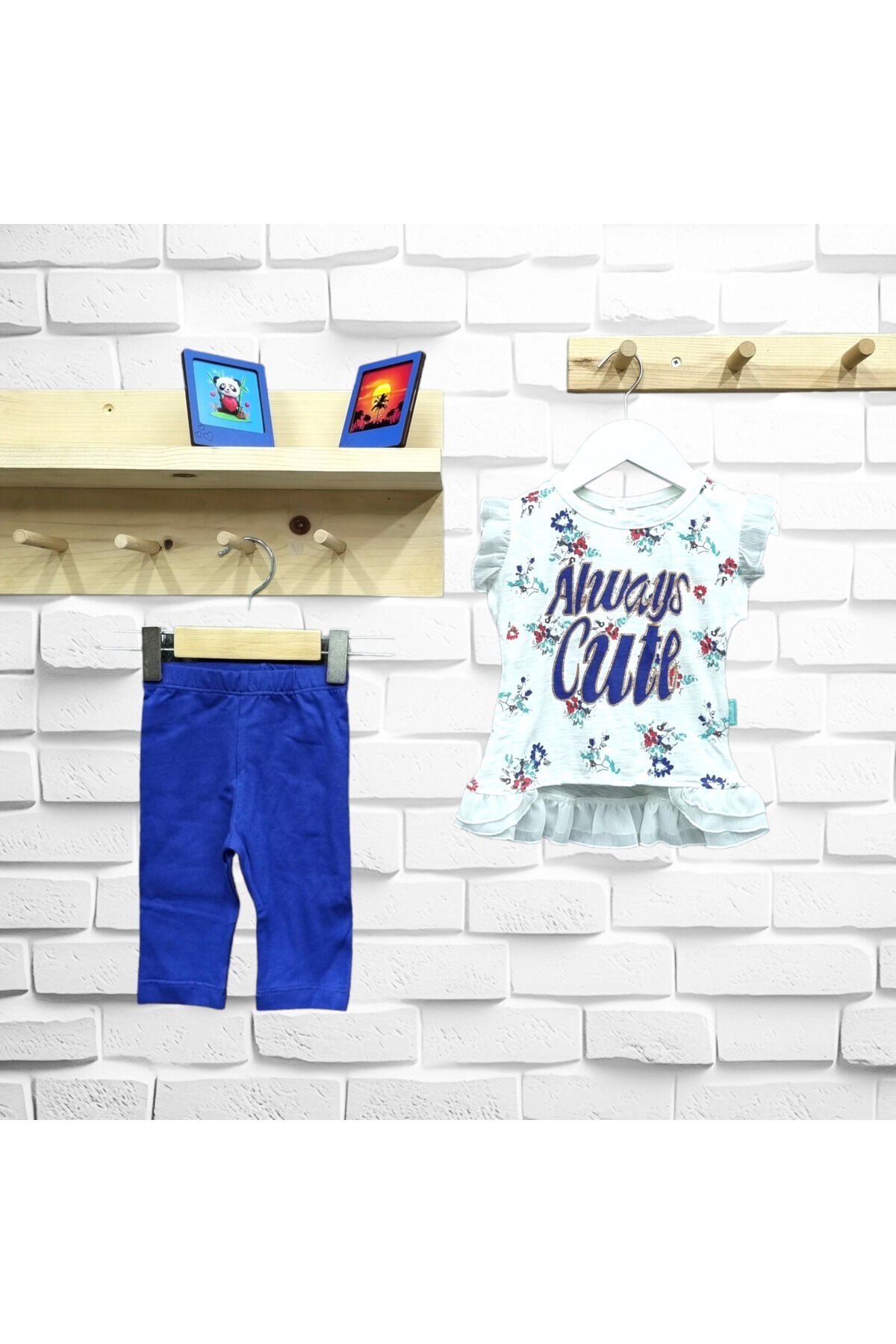 Bebetto Kız Bebek Always Cute Taytlı Yazlık Takım Saks Mavisi - 6-9 Ay