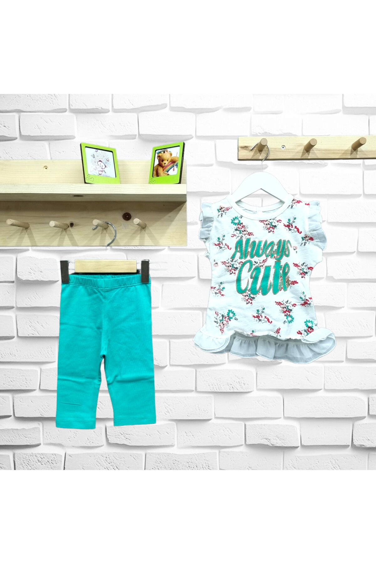 Bebetto Kız Bebek Always Cute Taytlı Yazlık Takım Yeşil - 9 - 12 Ay