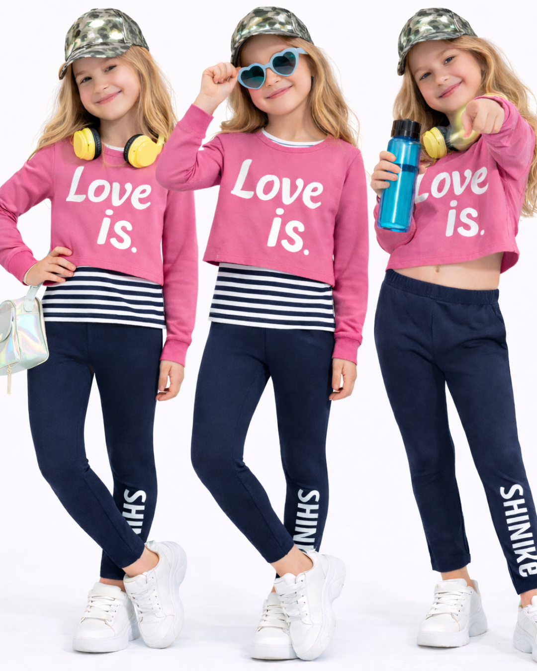 Pelops Kız Çocuk Üçlü Spor Taytlı Takım