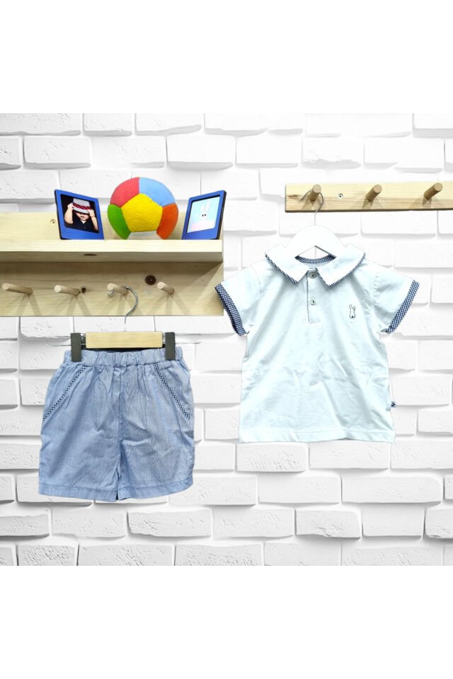 Bebetto Erkek Bebek Polo Yaka Keten Şortlu Yazlık Takım Lacivert - 9 - 12 Ay