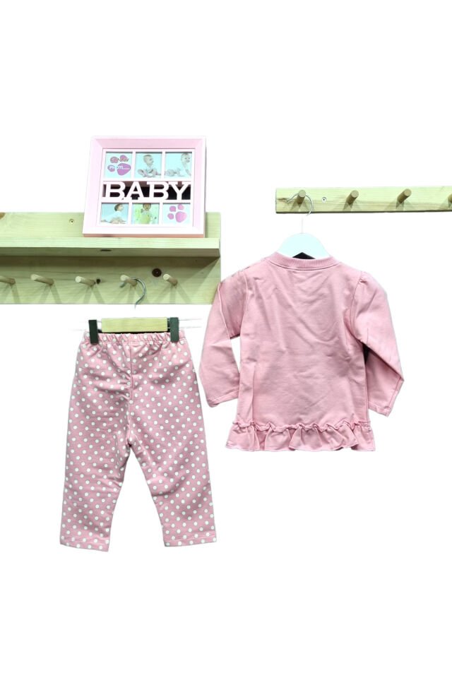 Bebetto Kız Bebek Mommy Makes Me Smile Puantiyeli Taytlı Takım Pembe - 12-18 Ay