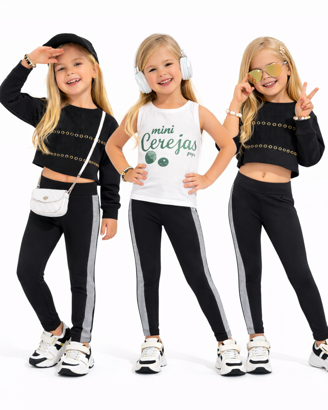 Popshops Kız Çocuk Üçlü Spor Taytlı Takım