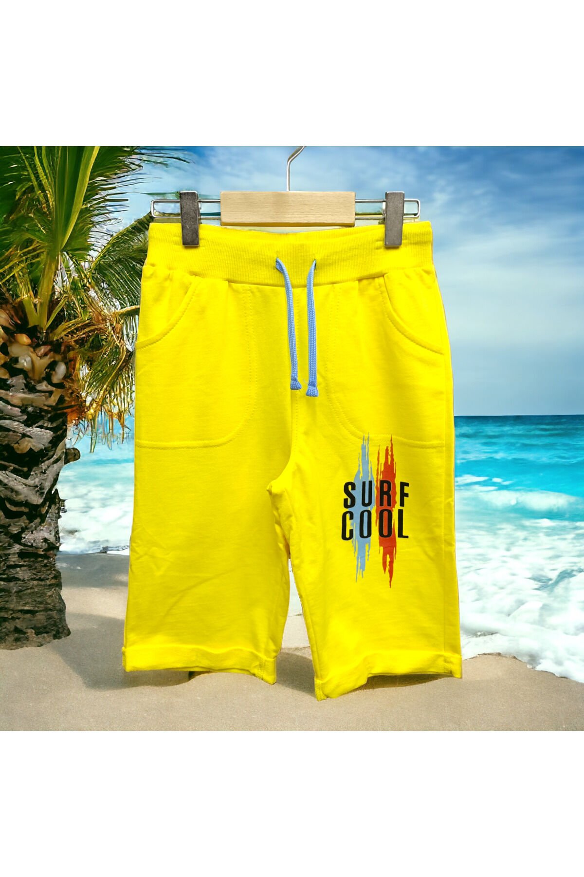 Pelops Erkek Çocuk Surf Cool Baskılı Yazlık Şort Sarı - 8-9 Yaş