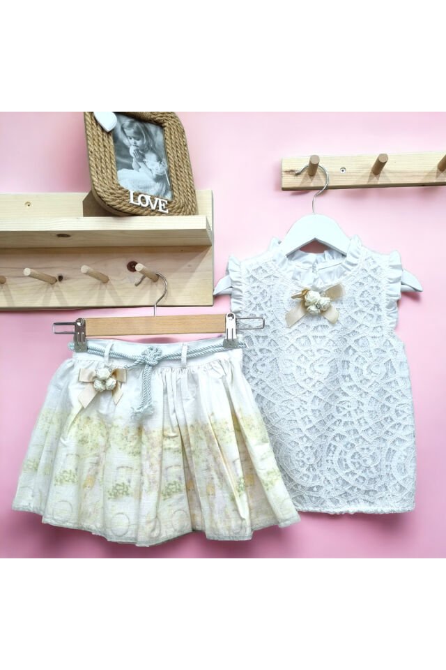 Majstore Kız Bebek Etekli Yazlık Takım Krem - 4 Yaş