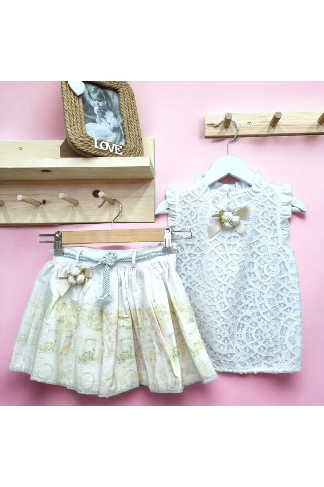 Majstore Kız Bebek Etekli Yazlık Takım Krem - 5 Yaş