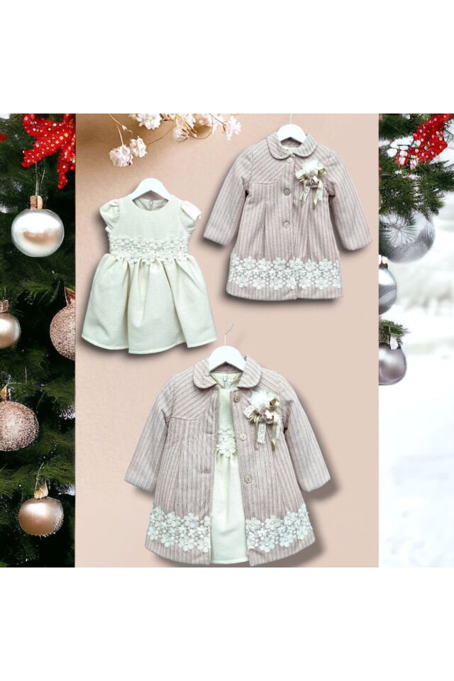 Rose Kız Bebek Hırkalı Dört Mevsimlik Elbise
