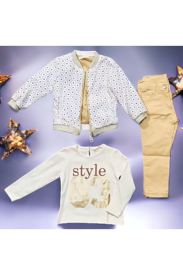 Rose Kız Bebek Deri Ceketli Üçlü Takım