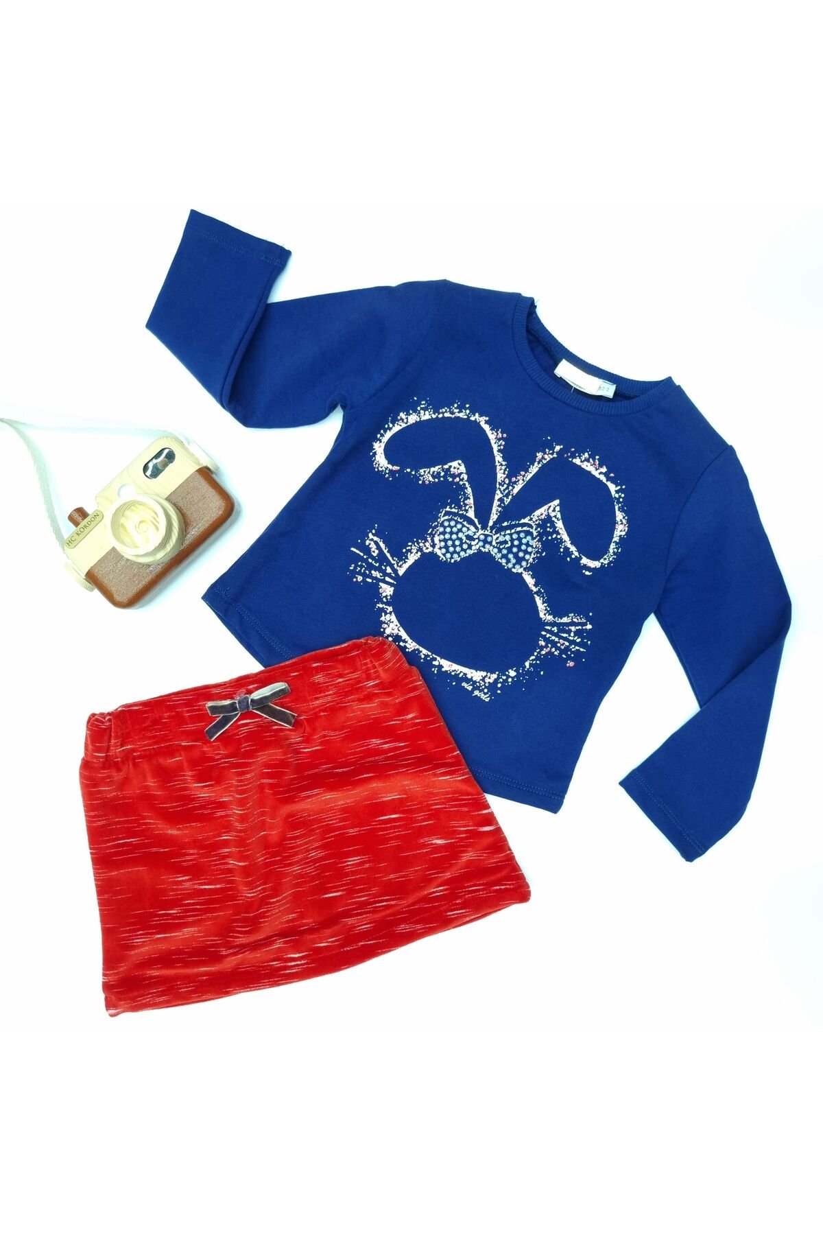 Via Kız Bebek Etekli Kadife Takım