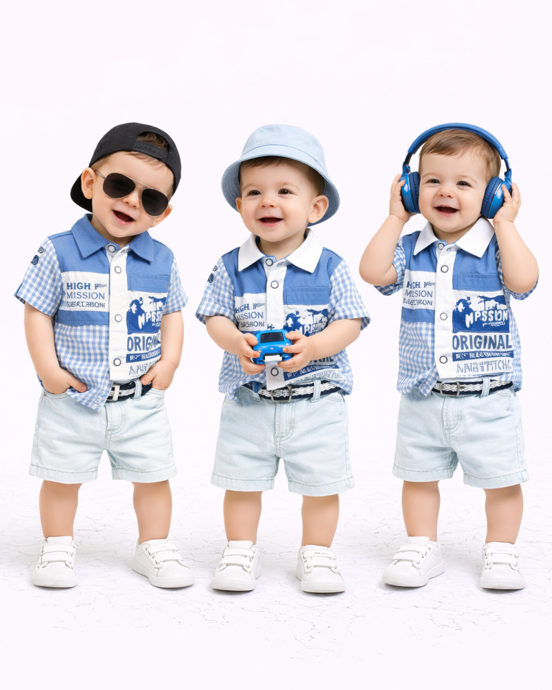 Kts Erkek Bebek Gömlekli Keten Şortlu Yazlık Takım