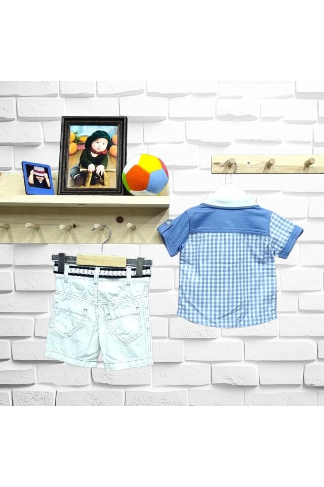 Kts Erkek Bebek Gömlekli Keten Şortlu Yazlık Takım