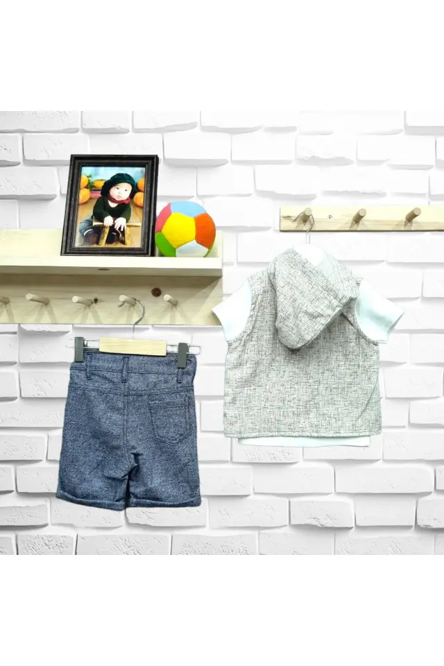Babyboy Köşe Robalı Yelekli Şortlu Takım