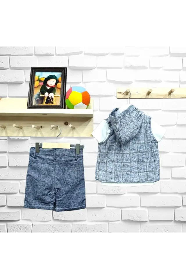 Babyboy Köşe Robalı Yelekli Şortlu Takım