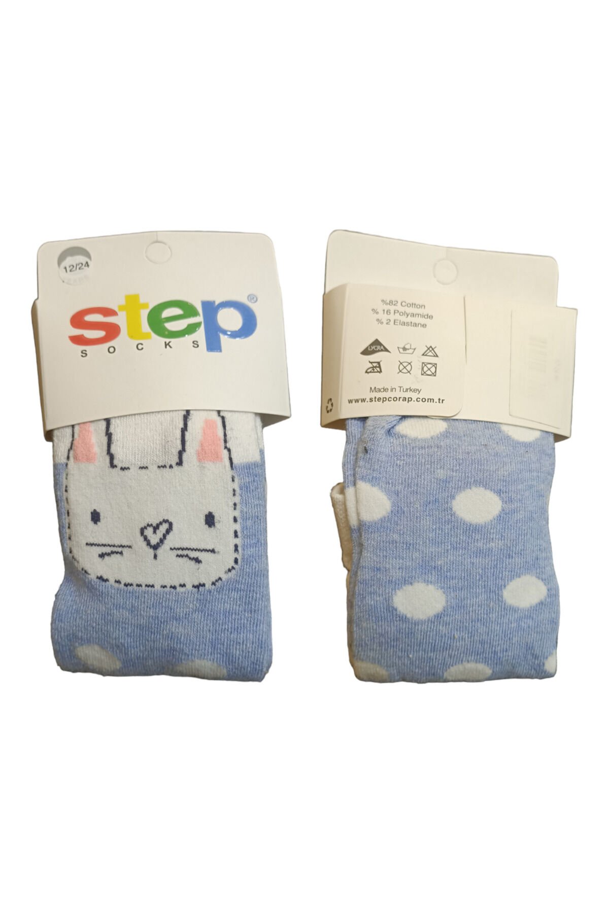 Step Kız Bebek Puantiyeli Kışlık Külotlu Çorap Mavi - 12-24 Ay
