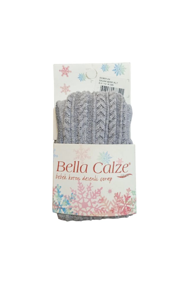 Bella Calze Kız Bebek Desenli Kışlık Külotlu Çorap Gri - 6-12 Ay