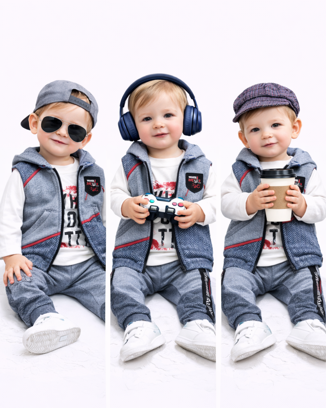 Babyboy Erkek Bebek Yelekli Üçlü Takım