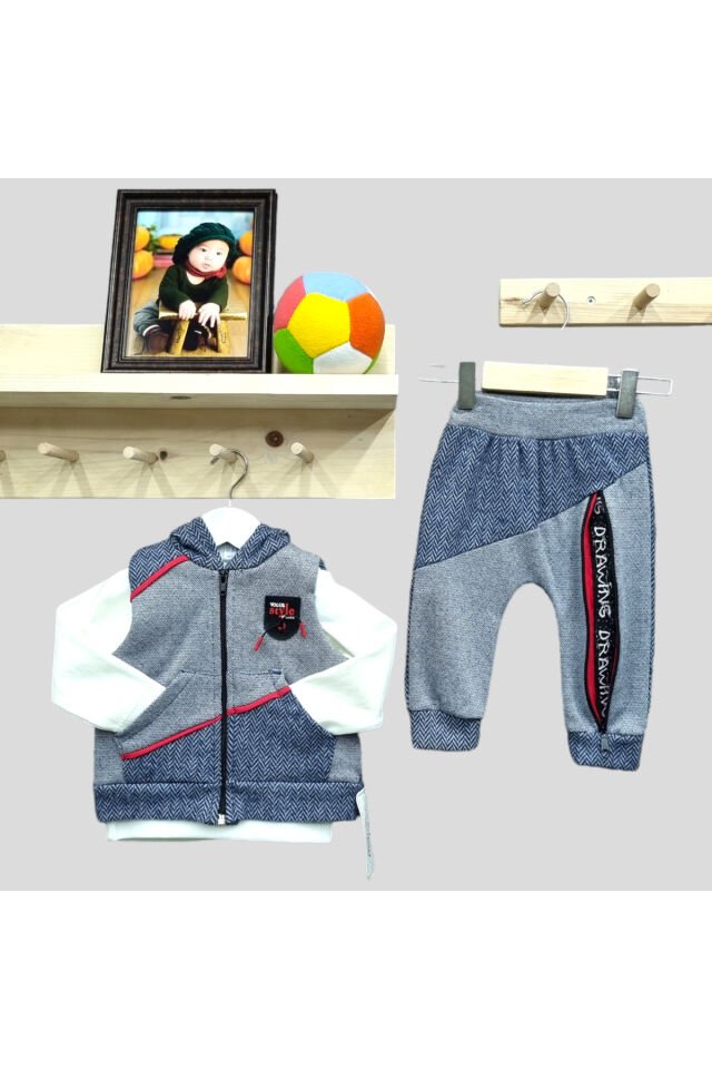 Babyboy Erkek Bebek Yelekli Üçlü Takım