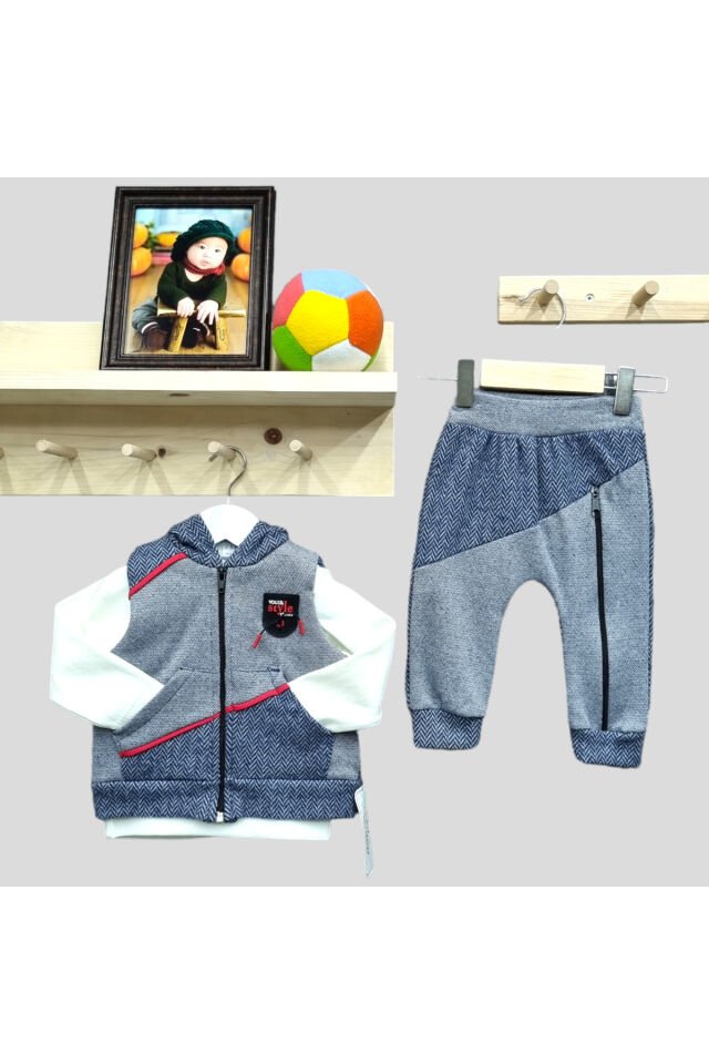 Babyboy Erkek Bebek Yelekli Üçlü Takım
