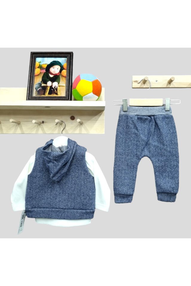 Babyboy Erkek Bebek Yelekli Üçlü Takım