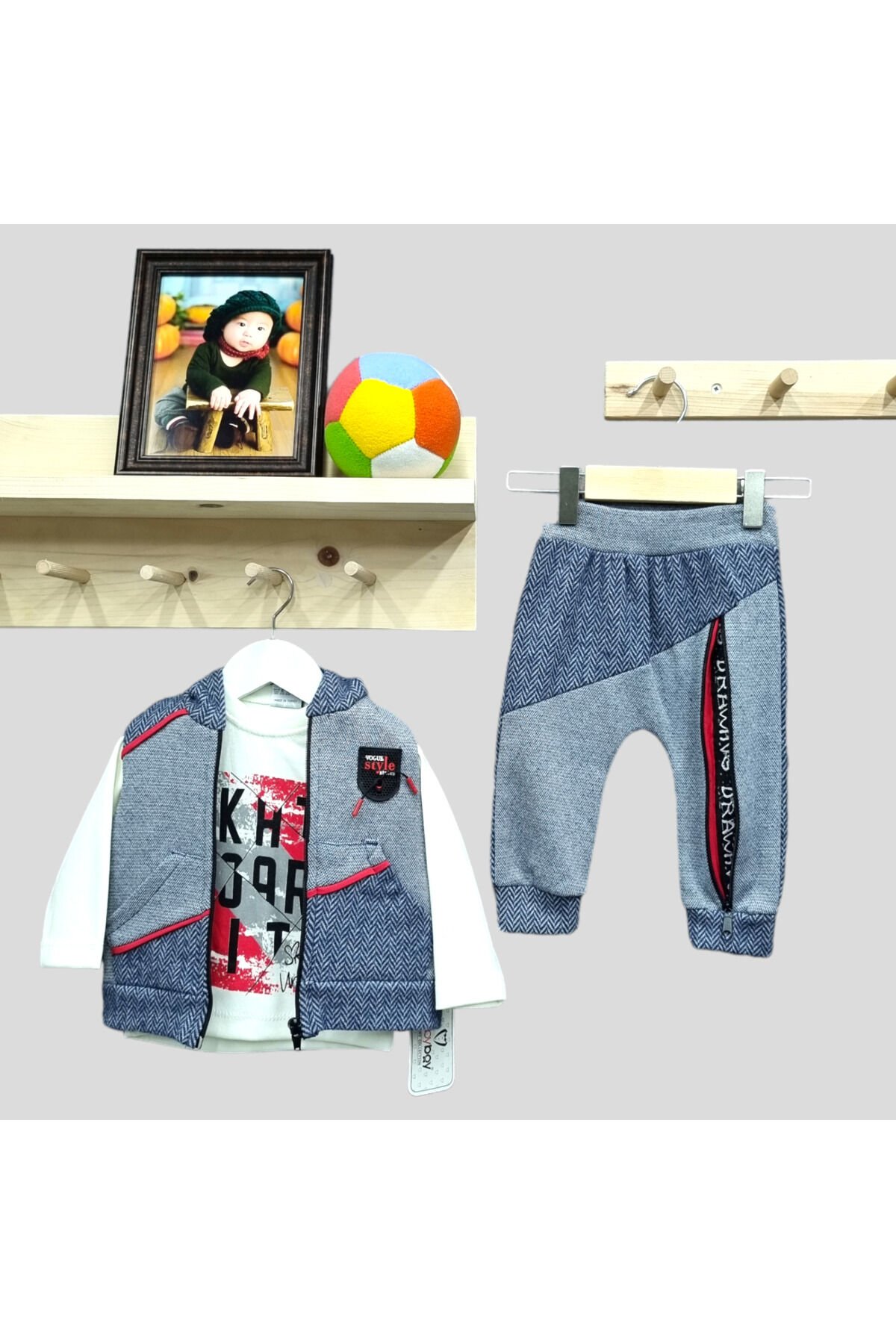 Babyboy Erkek Bebek Yelekli Üçlü Takım