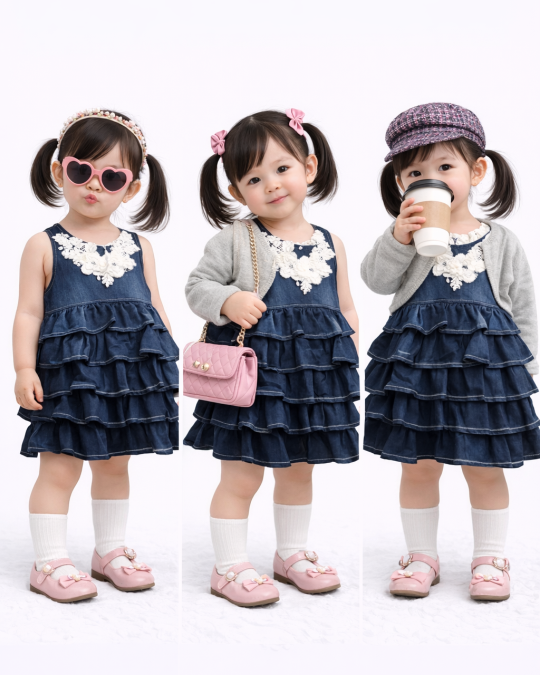 Miss Elitte Kız Bebek Bolerolu Kot Elbise