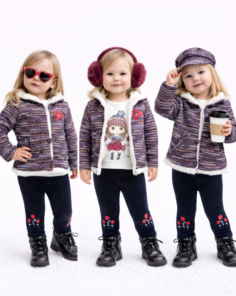 Babyrose Kız Bebek Triko Kuzulu Hırkalı Üçlü Takım