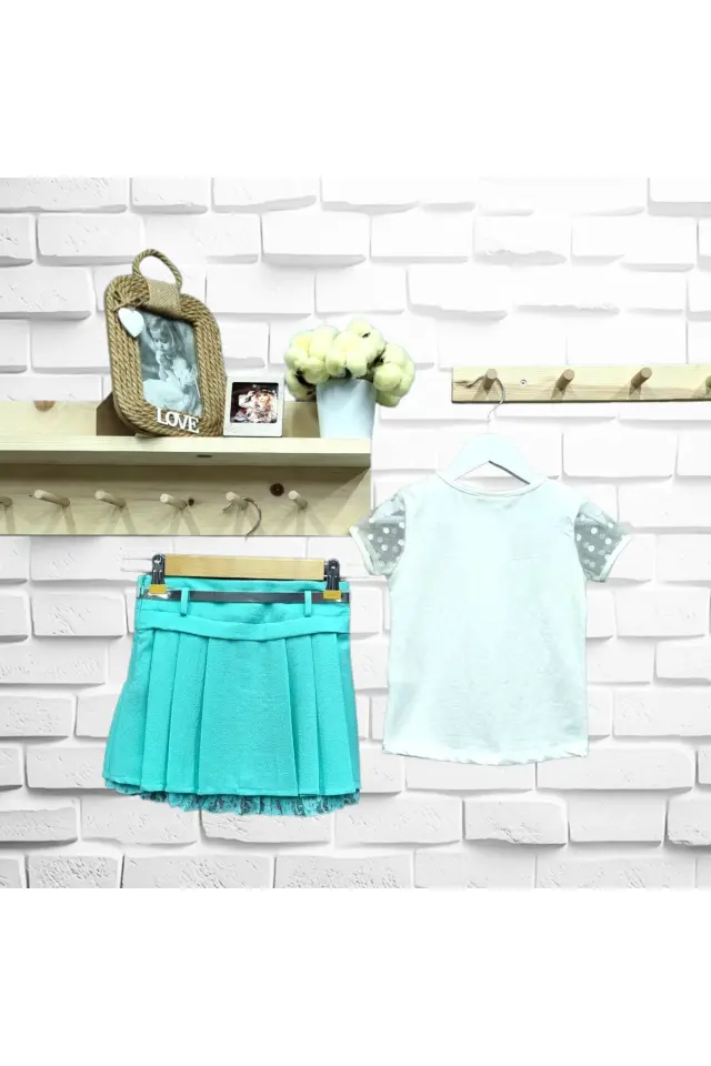 Hımms Taşlı Kalp Desenli Etekli Takım