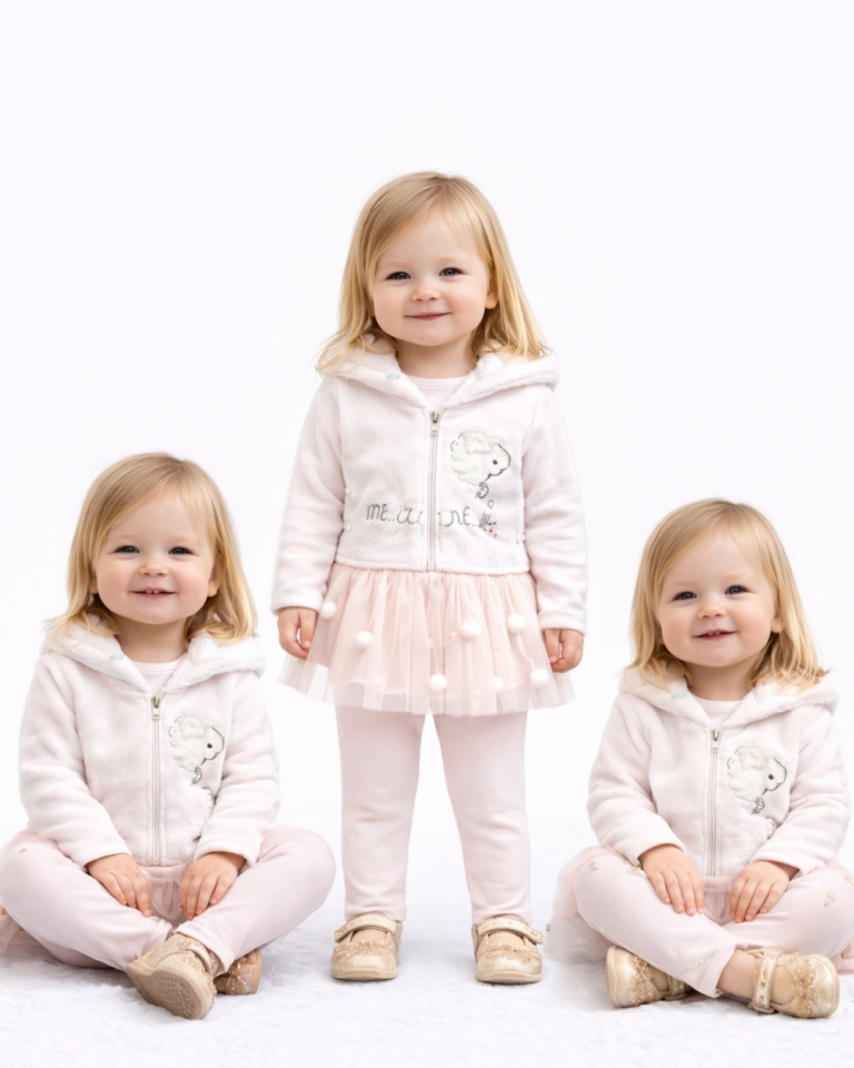 Babyrose Kız Bebek Kuzu Nakışlı Kadife Yelekli Takım