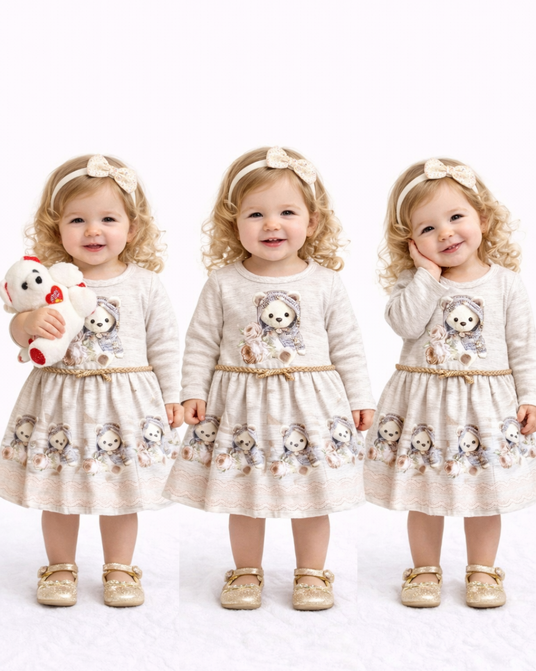 Babyrose Kız Bebek Ayıcıklı Puanlı Kışlık Elbise