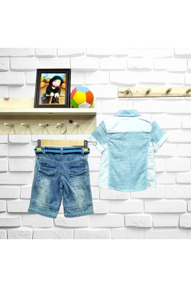 KTS Erkek Bebek Kot Şortlu Yazlık Takım