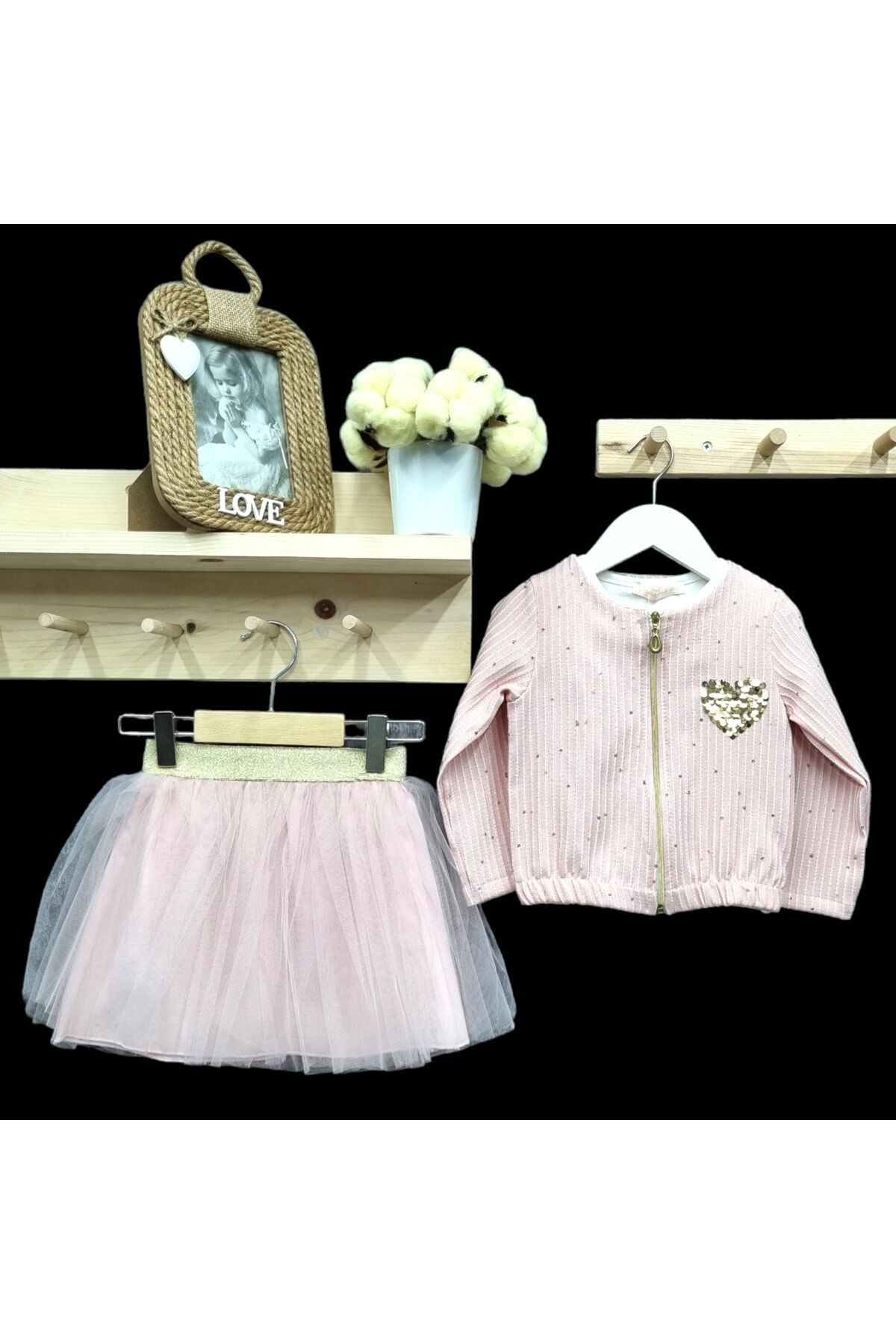 Missrose Kız Bebek Üçlü Etekli Takım Pudra - 4 Yaş
