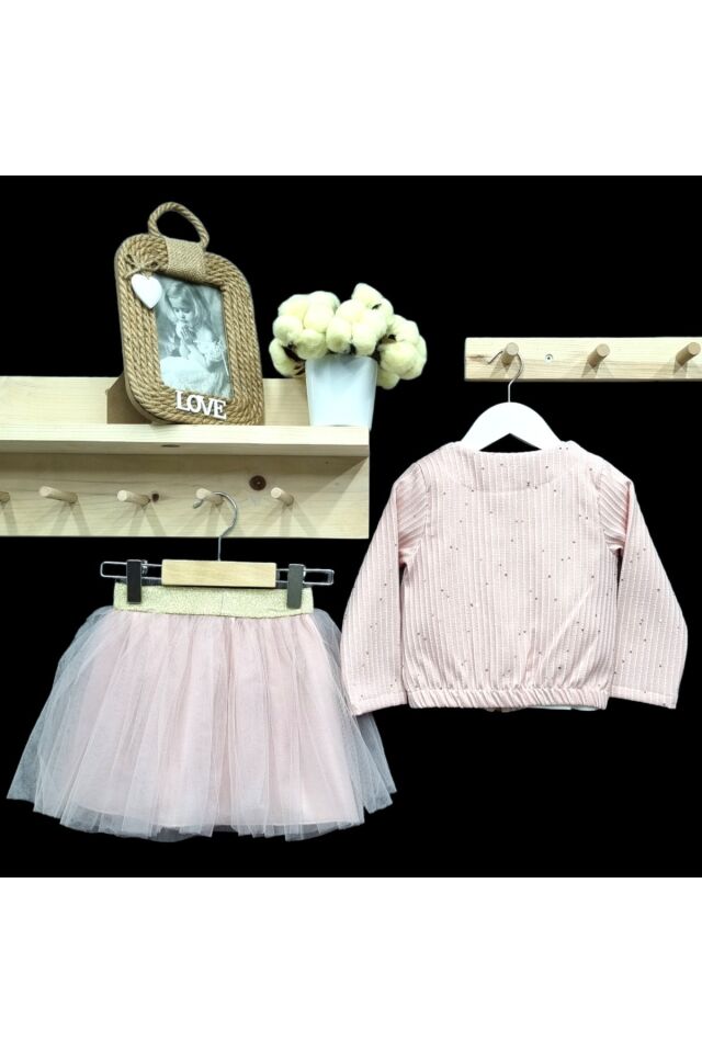 Missrose Kız Bebek Üçlü Etekli Takım Pudra - 1 Yaş