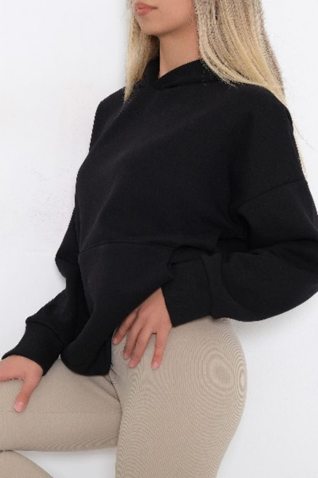 Kaktüs 3 İplik Örme Kumaş Kapüşonlu Oversize Kadın Sweatshirt