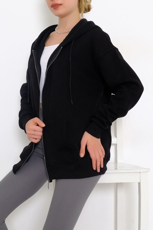 Kaktüs Oversize Fermuarlı Kadın Sweatshirt