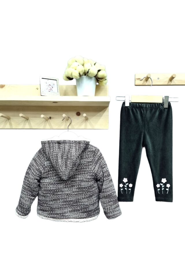 Babyrose Kız Bebek Triko Kuzulu Hırkalı Üçlü Takım Gri - 9 Ay