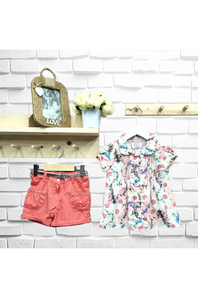 Kız Bebek Keten Gömlek ve Şortlu Yazlık Takım