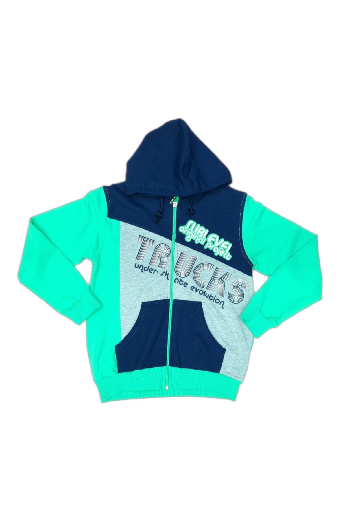 Pelops Erkek Çocuk Fermuarlı Sweatshirt Yeşil - 9-10 Yaş