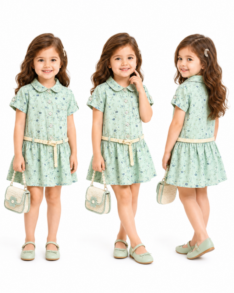 Breeze Kız Bebek Çiçek Desenli Yazlık Kot Elbise